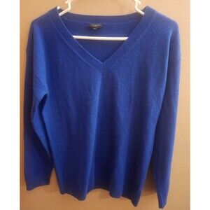 Talbots Petite Pure Cashmere Bright Blue V Neck Sweater Size M Petite
